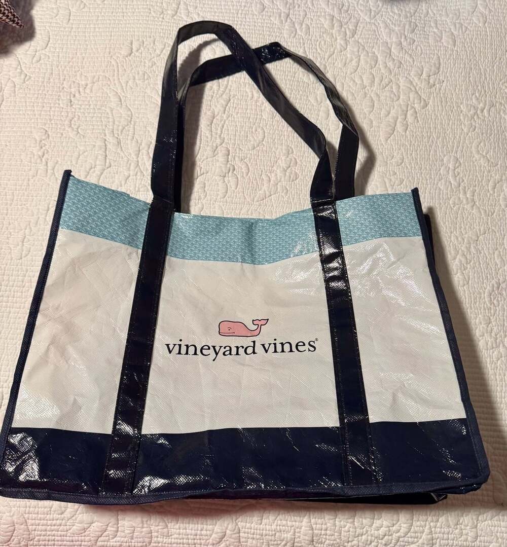 Vineyard Vines Reusable Eco Shopping Tote Bag White Blue Whale Logo
